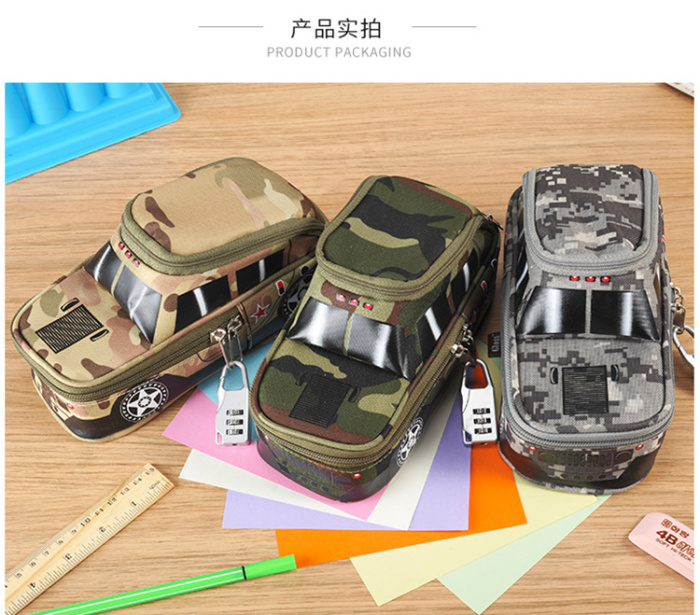 New camouflage suv pen bag with password lock large capacity simulation vehicle students stationery bag
