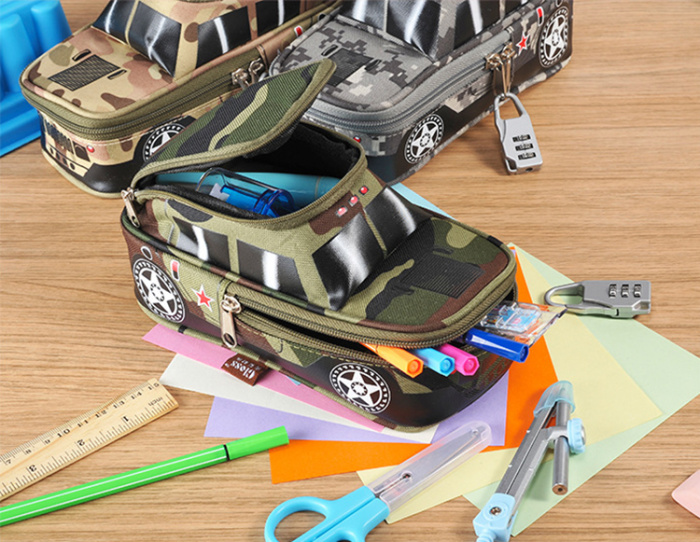 New camouflage suv pen bag with password lock large capacity simulation vehicle students stationery bag