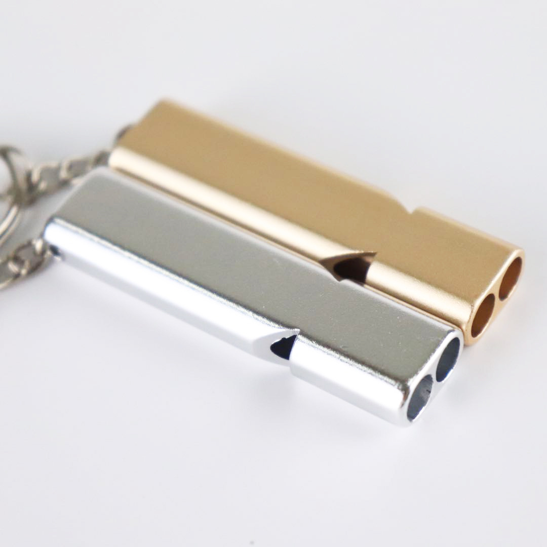 Flat Aluminum Alloy Dual-Frequency Survival Whistle Double Tube Outdoor Survival Lifesaving Whistle Equipment EDC Tool
