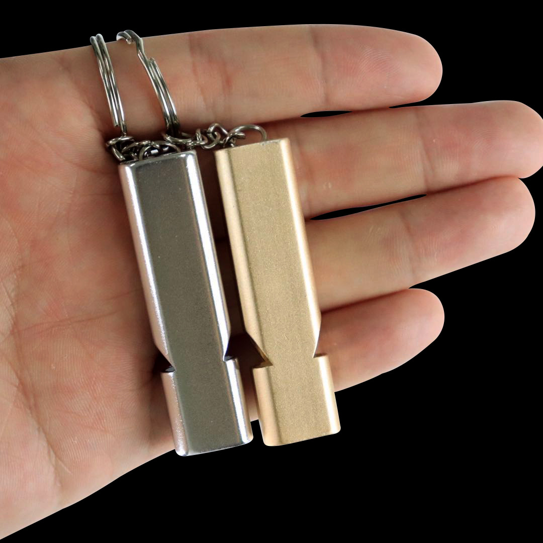 Flat Aluminum Alloy Dual-Frequency Survival Whistle Double Tube Outdoor Survival Lifesaving Whistle Equipment EDC Tool
