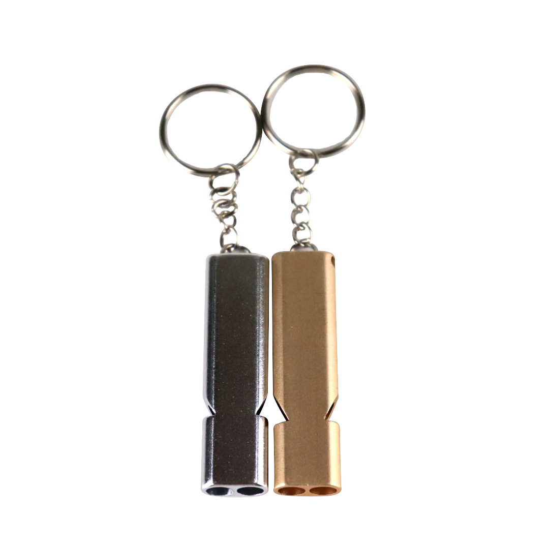Flat Aluminum Alloy Dual-Frequency Survival Whistle Double Tube Outdoor Survival Lifesaving Whistle Equipment EDC Tool