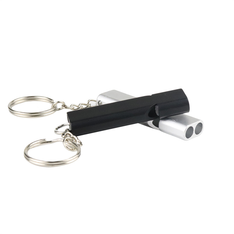 Flat Aluminum Alloy Dual-Frequency Survival Whistle Double Tube Outdoor Survival Lifesaving Whistle Equipment EDC Tool