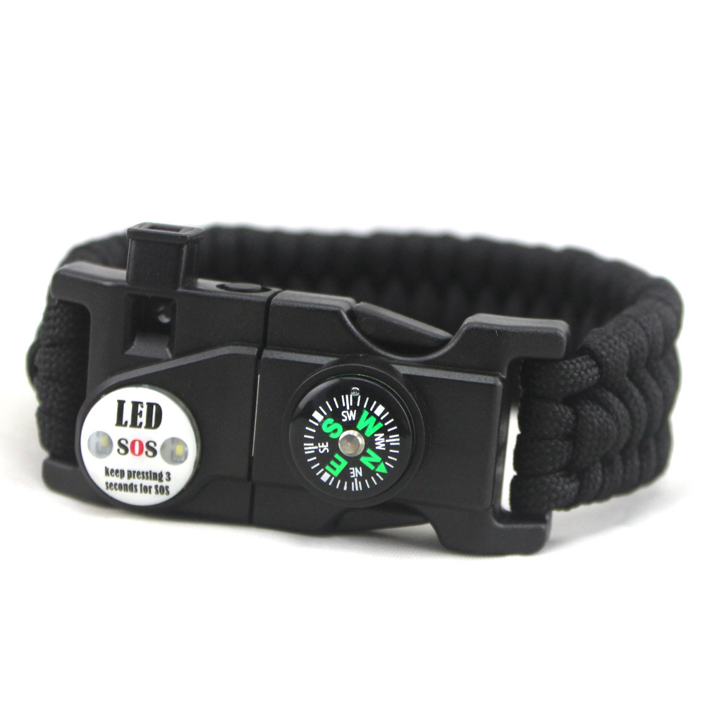 Outdoor LED Light Survival Paracord Bracelet Emergency Self-Rescue Bracelet Whistle Firestone Compass Paracord Bracelet