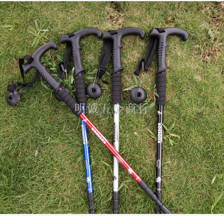 Four-section aluminum trekking pole cane walking stick t bent shank ultra light travel outdoor old hiking sticks