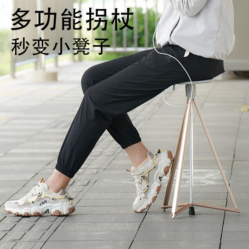 2021 New Multifunction Trekking Poles Portable Folding Cane Vibration Massage Mobile Power Crutch Factory Supply