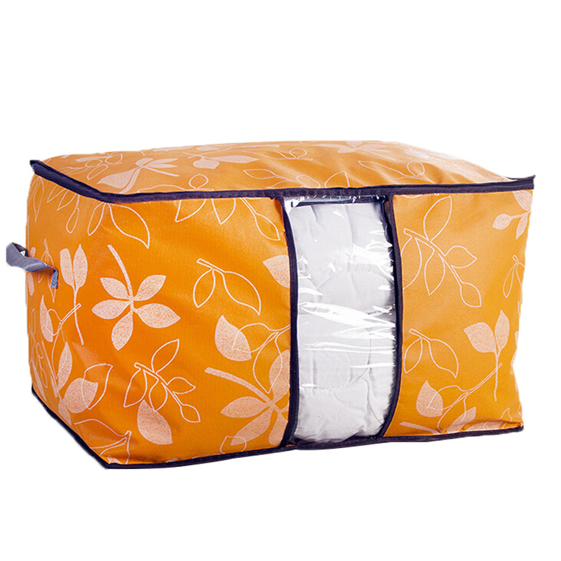 Colorful Leaves Printed Comforter Buggy Bag Visual Window Non-Woven Quilt Packing Bag Cotton Buggy Bag