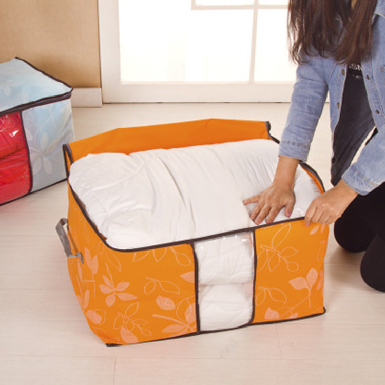 Colorful Leaves Printed Comforter Buggy Bag Visual Window Non-Woven Quilt Packing Bag Cotton Buggy Bag