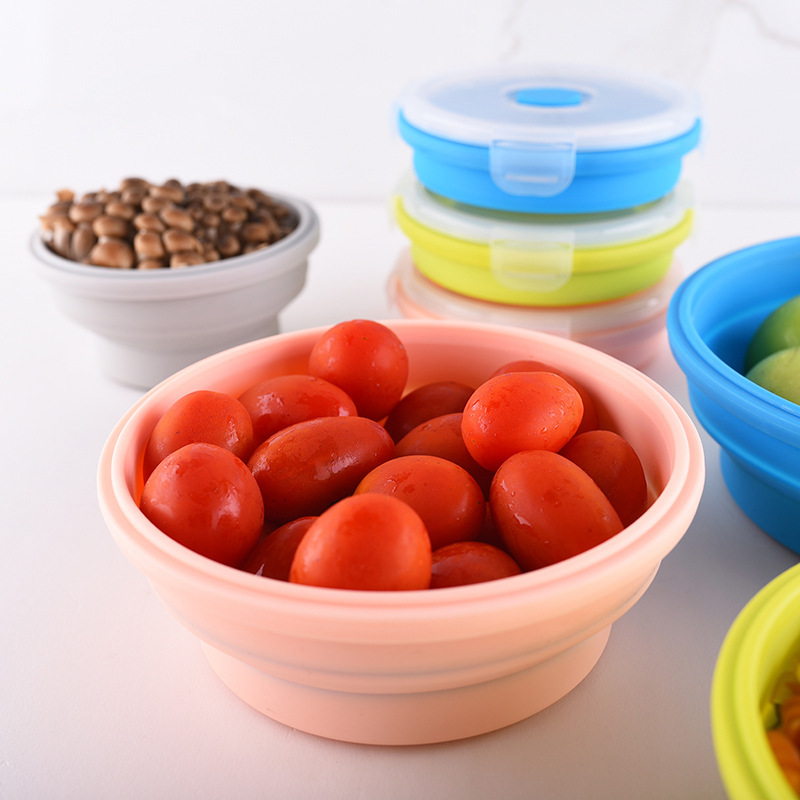 New round Silicone Lunch Box Fresh-Keeping Frozen Silicone Folding Lunch Box Silicone Lunch Box Set Fresh-Keeping Box