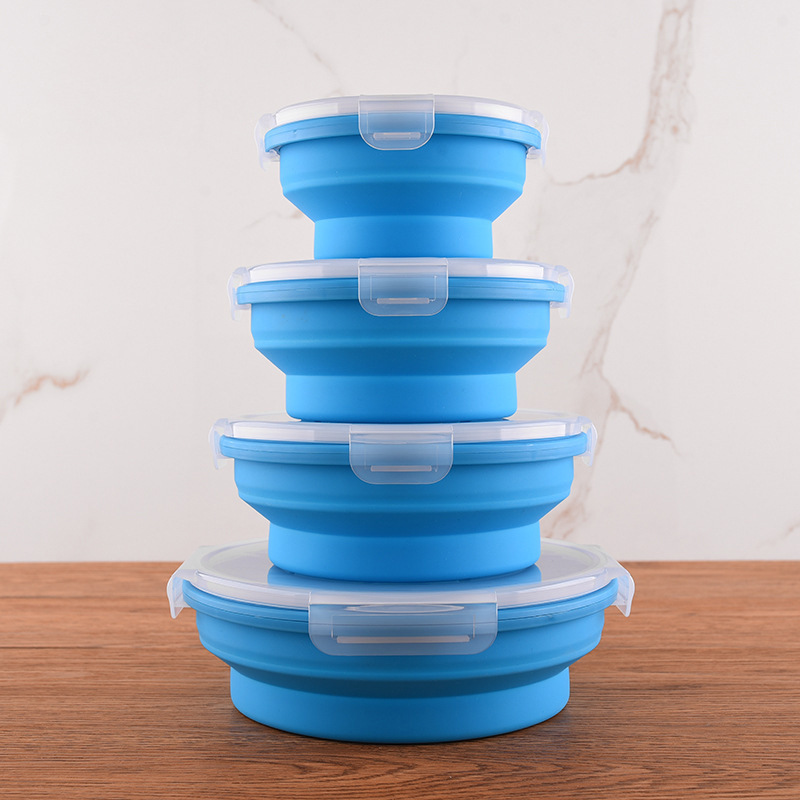 New round Silicone Lunch Box Fresh-Keeping Frozen Silicone Folding Lunch Box Silicone Lunch Box Set Fresh-Keeping Box