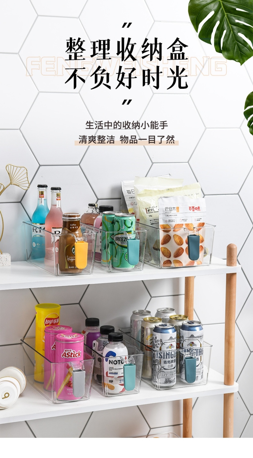 W16-A22 Colorful Handle Storage Box Pet Food Transparent Fresh-Keeping Box Kitchen Fruit Bottle & Can Finishing Box