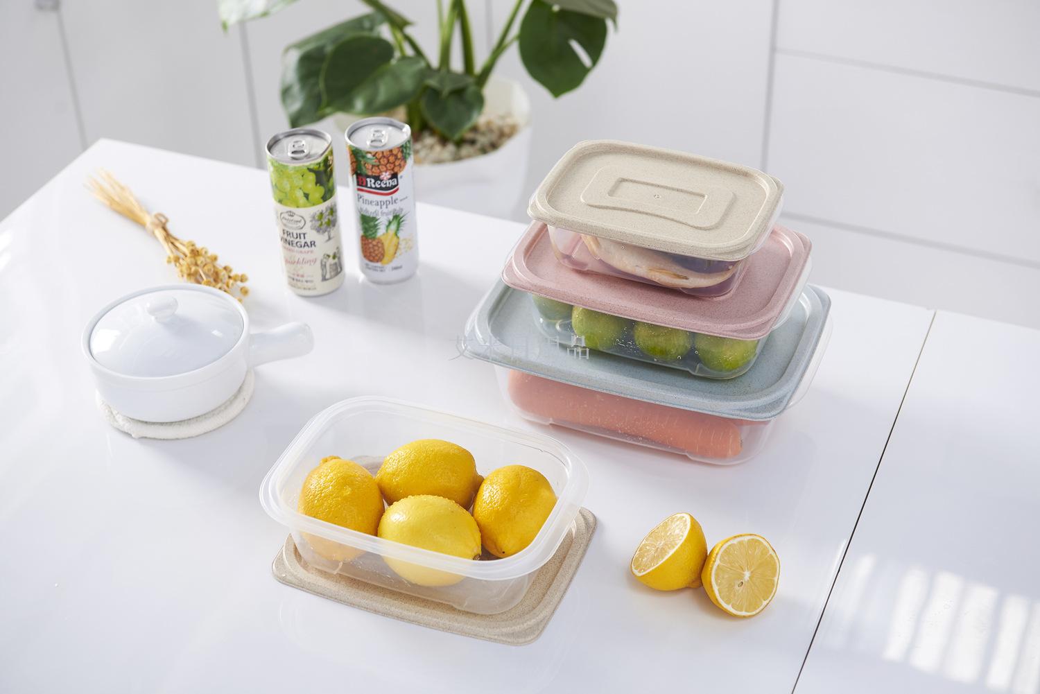 Jl-5415-3 Wheat straw fresh-keeping box Small and large set bento box Fresh-keeping box rectangular
