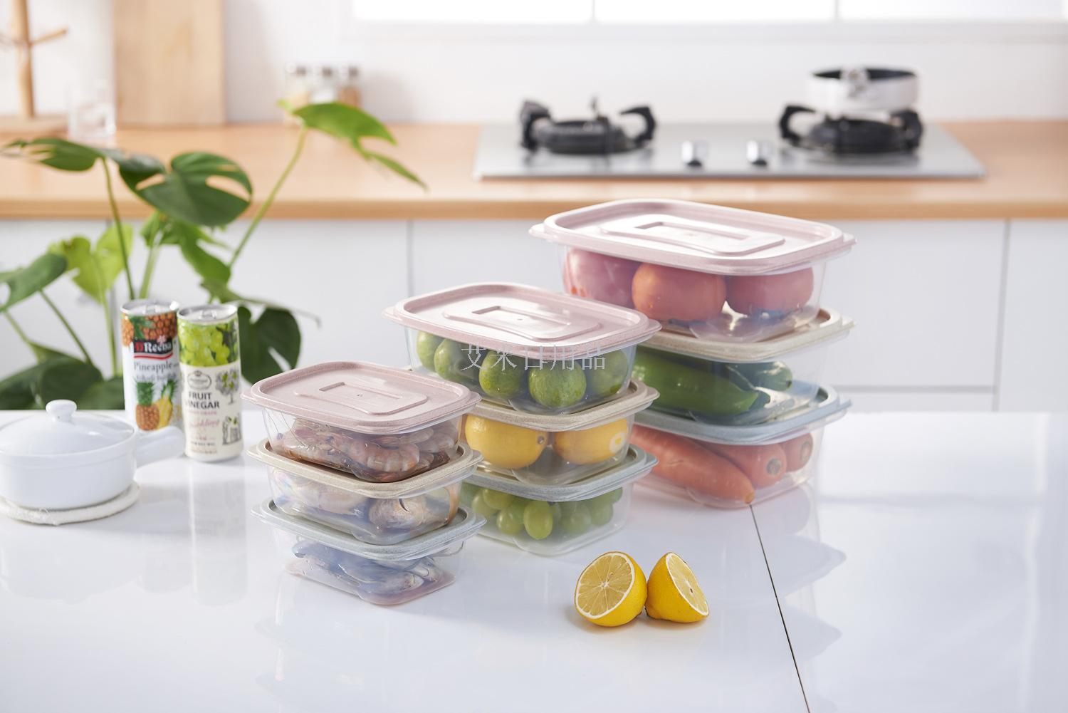 Jl-5415-3 Wheat straw fresh-keeping box Small and large set bento box Fresh-keeping box rectangular