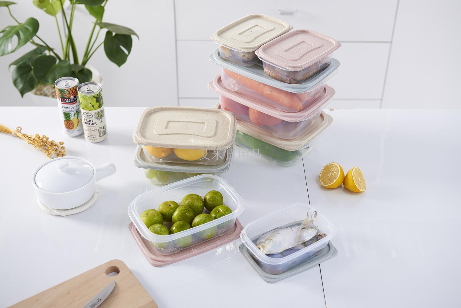 Jl-5415-3 Wheat straw fresh-keeping box Small and large set bento box Fresh-keeping box rectangular Jl-5415-3 Wheat straw fresh-keeping box Small and large set bento box Fresh-keeping box rectangular