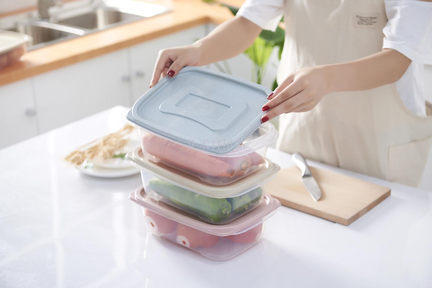 Jl-5415-3 Wheat straw fresh-keeping box Small and large set bento box Fresh-keeping box rectangular Jl-5415-3 Wheat straw fresh-keeping box Small and large set bento box Fresh-keeping box rectangular