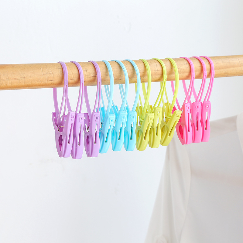 2127 Rope Clothes Clip Windproof Clothes Clip Travel Plastic Clip Clothes Pin Random Lock 12 PCs