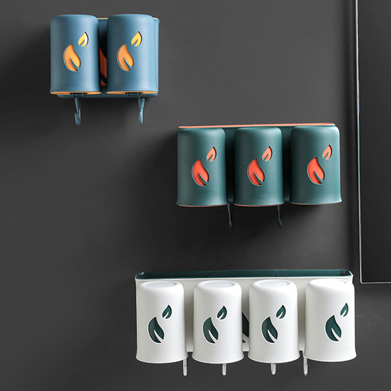 Toothbrush Rack Wall-Mounted No Punching Hang Tooth-Brushing Cup and Set Mouthwash Cup Cup Tooth Glass