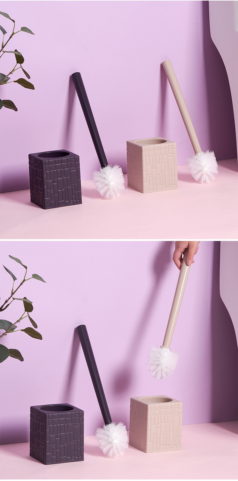 New Creative Toilet round Handle with Base Toilet Brush Set Plastic Toilet Brush Set Toilet Cleaning Brush