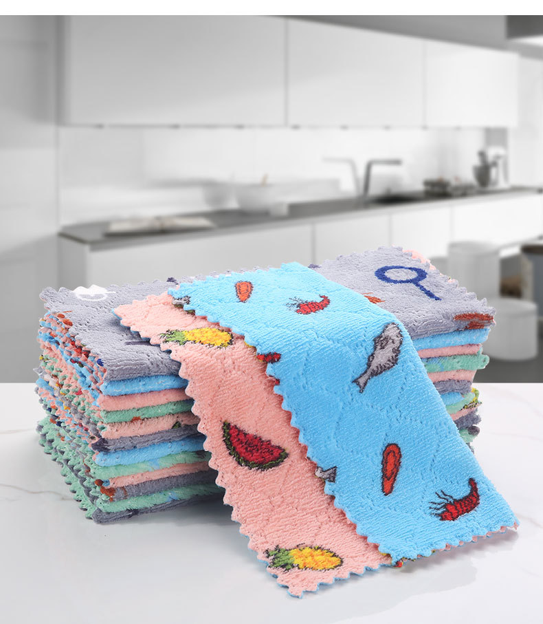 Printed Double-Sided Rag Thickened Cleaning Cloth Kitchen Cleaning Coral Fleece Scouring Pad Dish Towel kitchen towel Printed Double-Sided Rag Thickened Cleaning Cloth Kitchen Cleaning Coral Fleece Scouring Pad Dish Towel kitchen towel