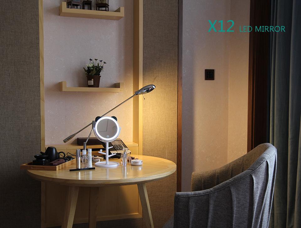 Adorable Pet Desktop Storage Tree Branch Smart Dressing Mirror Cute Bear Portable Beauty USB Charging Led Make-up Mirror