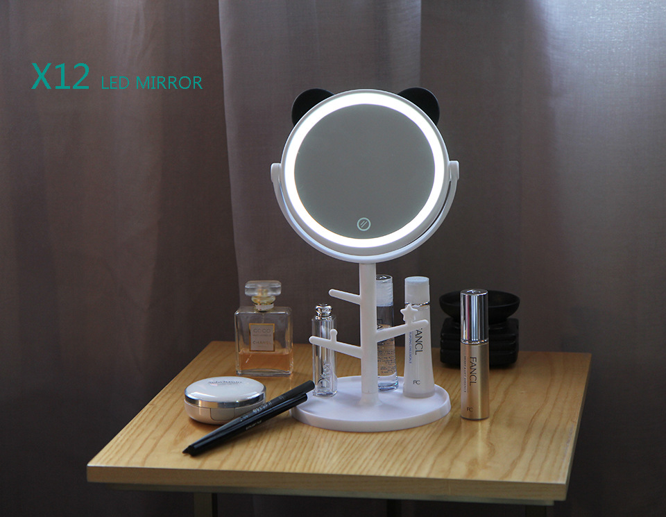 Adorable Pet Desktop Storage Tree Branch Smart Dressing Mirror Cute Bear Portable Beauty USB Charging Led Make-up Mirror