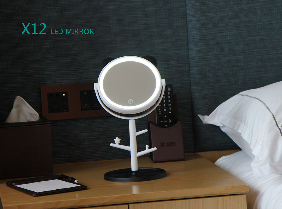 Adorable Pet Desktop Storage Tree Branch Smart Dressing Mirror Cute Bear Portable Beauty USB Charging Led Make-up Mirror