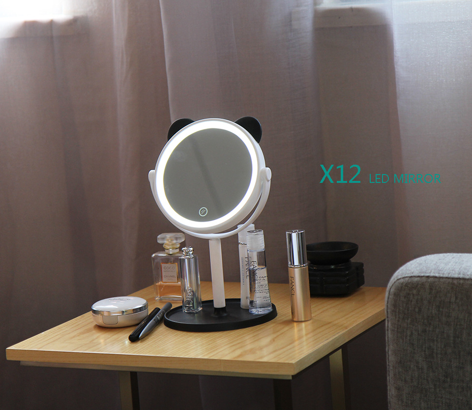 Adorable Pet Desktop Storage Tree Branch Smart Dressing Mirror Cute Bear Portable Beauty USB Charging Led Make-up Mirror