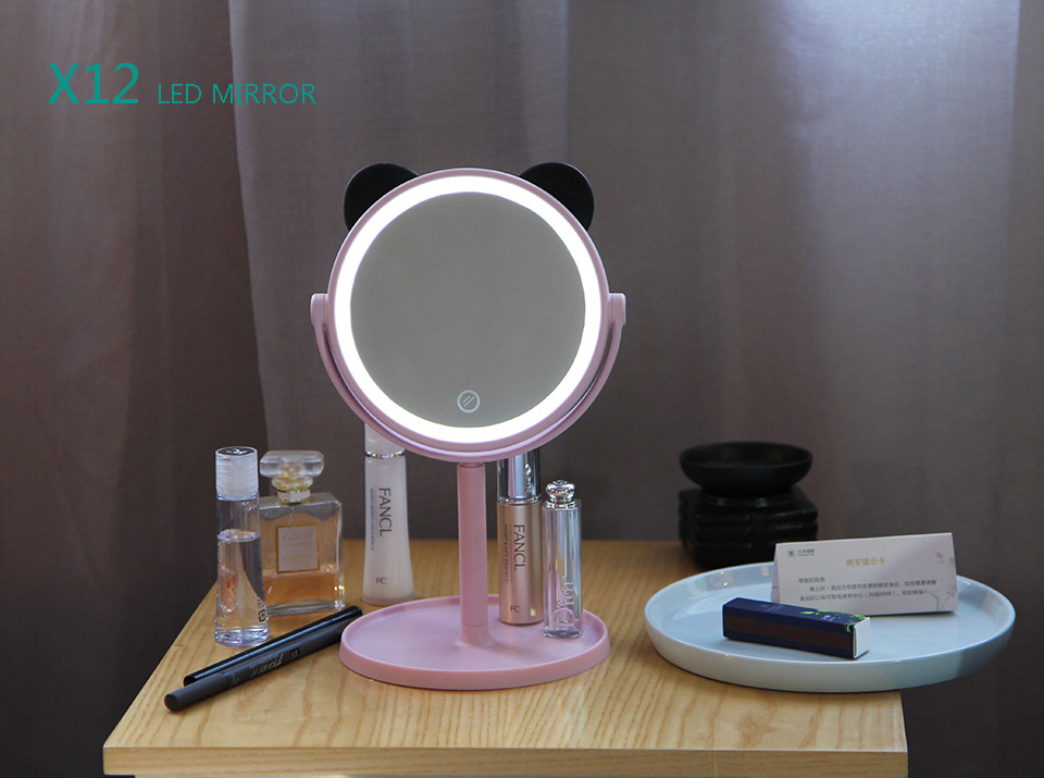 Adorable Pet Desktop Storage Tree Branch Smart Dressing Mirror Cute Bear Portable Beauty USB Charging Led Make-up Mirror