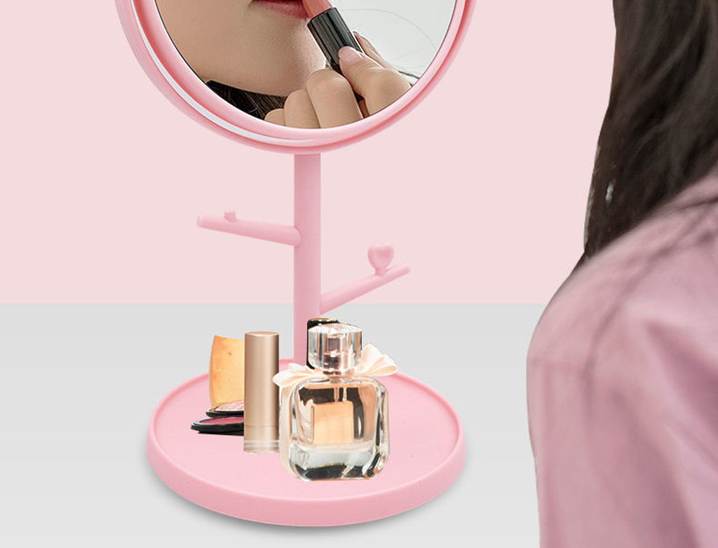Makeup Mirror Desktop Rotatable Dressing Mirror Dormitory Household Pink Girl Small Portable Princess Mirror