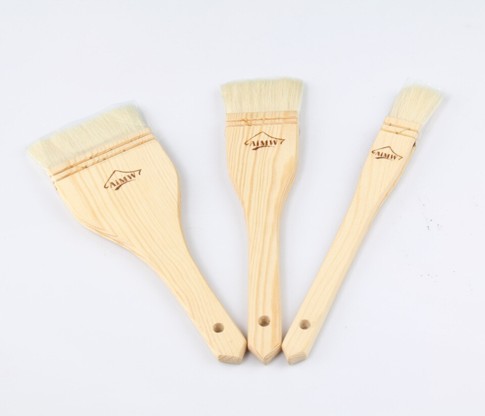 Quality Straight Wooden Handle Wool Brush with Package Wool Brush Wooden Handle Grill Brush Soft Wool AMW Baking Tool