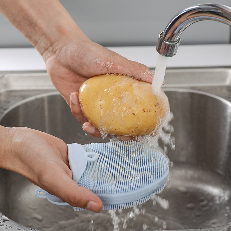 TPE Soft Fur Bath Brush Dishwashing Gloves Fruit Scrub-Brush Kitchen Cleaning Magic Dishwashing Brush