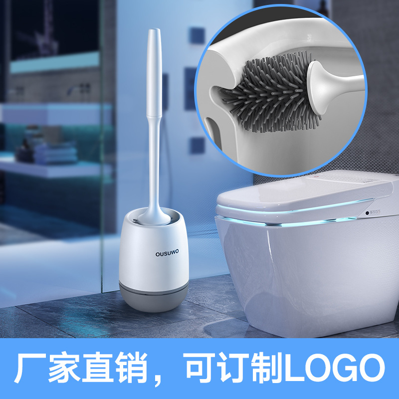 Toilet Brush Long Handle Soft Fur Toilet Cleaning Brush Set Silicone No Dead Angle Wall Hanging Toilet Cleaning Brush