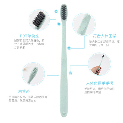 10 pieces of wheat straw filaments with soft bristles couple of adult toothbrushes with carbon brush for home pack