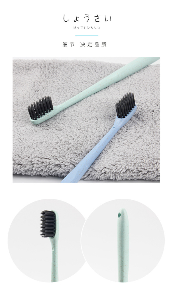 10 pieces of wheat straw filaments with soft bristles couple of adult toothbrushes with carbon brush for home pack