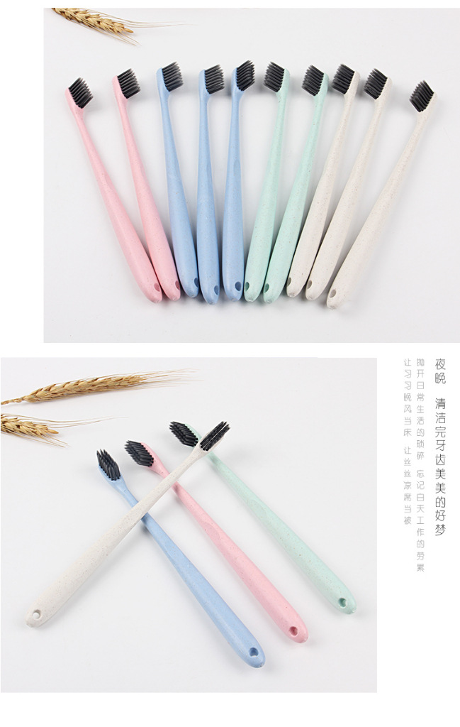 10 pieces of wheat straw filaments with soft bristles couple of adult toothbrushes with carbon brush for home pack