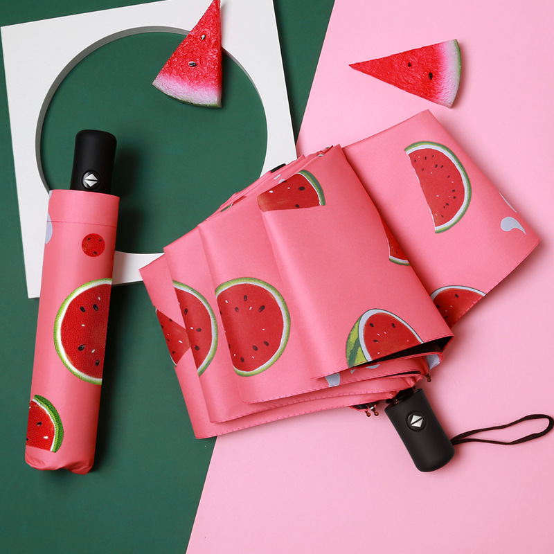 Umbrella Tri-Fold Self-Folding Umbrella Sun Protection Sunshade Fruit Umbrella Avocado Fresh Vinyl Foldable and Portable