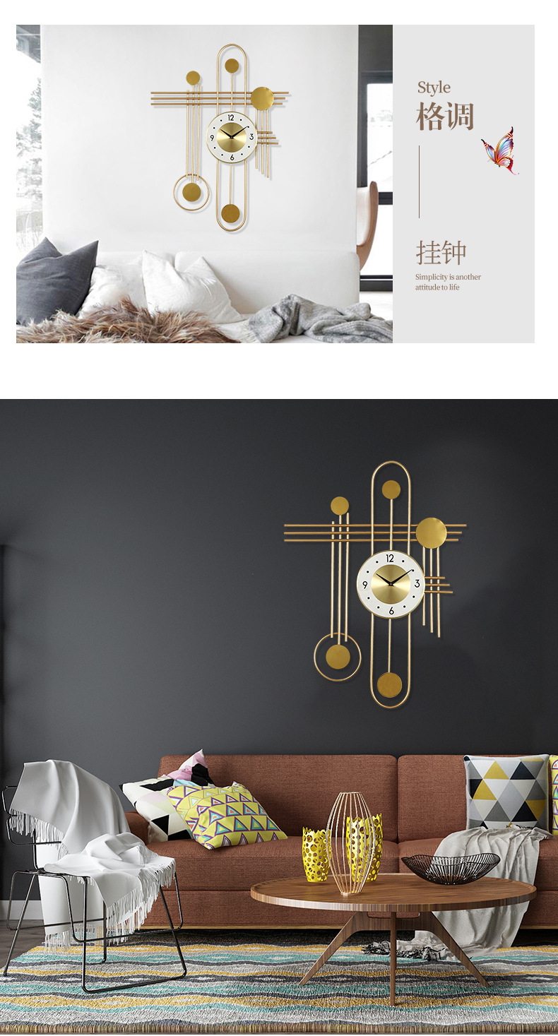 Clocks Clock Home Modern Wrought Iron Wall Clock Golden Study and Bedroom Wall Clocks Factory Wholesale