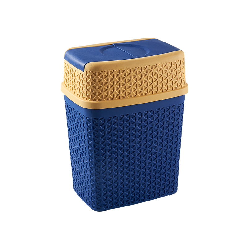 Nordic Style Woven Shape with Lid Storage Plastic Bucket Home Kitchen Living Room Bedroom Trash Can with Lid