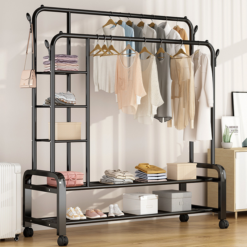 Floor-Standing Indoor Folding Hanger Simple Coat Rack Household Bedroom Clothes Storage Storage Rack Cabinet