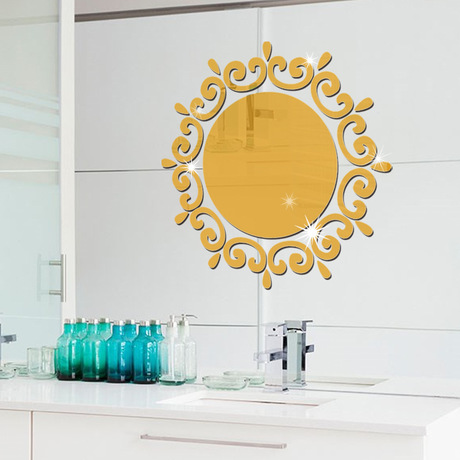 New Style Silver Golden Mirror Sticker Bedroom Decoration Foreign Trade Mirror Stickers Shape round Lm1035