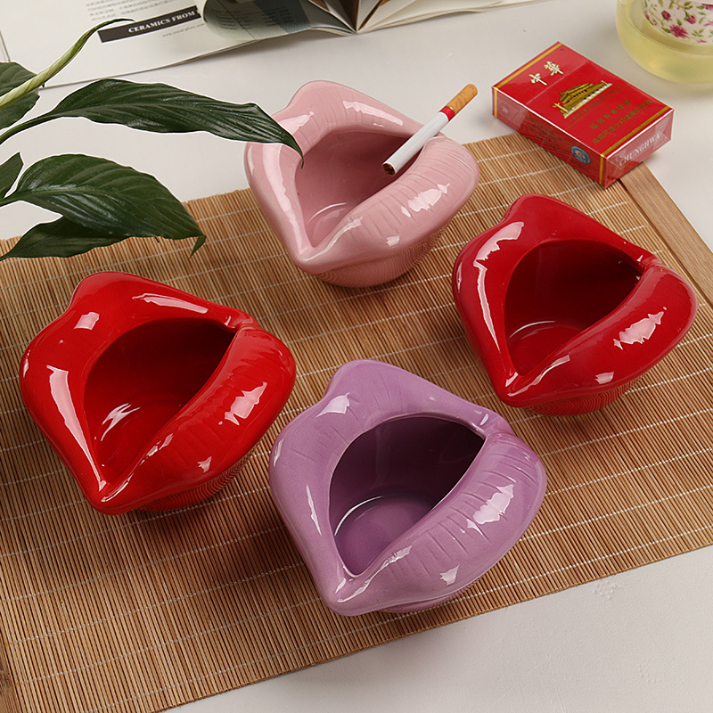 Korean-Style Creative Individual Porcelain Crafts Decoration Lip Ashtray Living Room Porcelain craft