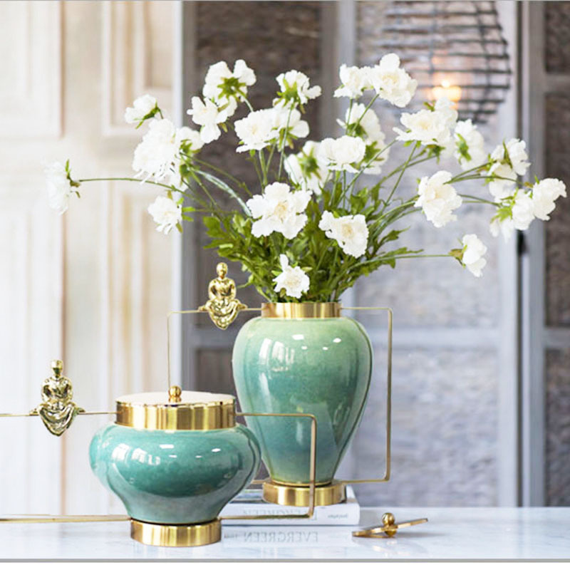 Factory Direct Sales Creative New Chinese Ceramic Metal Bottle Living Room and Home Porcelain craft