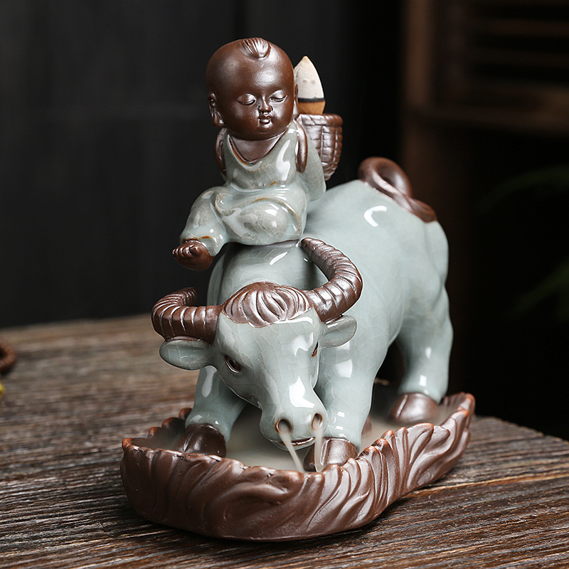 Year of Ox Backflow Incense Burner Tea Ceremony Incense Ceremony Decoration Ge Kiln Ceramics Crafts Hand Porcelain craft