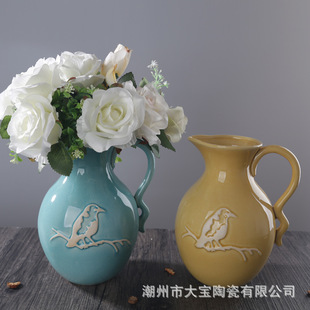 Ceramic Crafts Decorative Flower Vase Minimalist Creative Hydroponic Artificial Flower Arrangement Home Porcelain craft