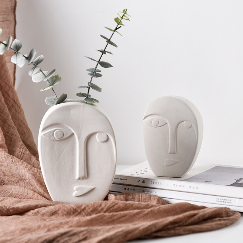 Simple Crafts Decoration Living Room Artistic Home Decoration Wholesale Creative Ceramic Face Vase Porcelain craft