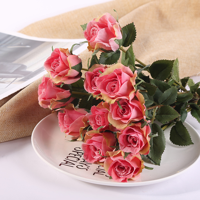 12 Branches Handwriting Rose Artificial Rose Handwriting Rose High-End Artificial Flower Fake Flower Wedding Hand 12 Branches Handwriting Rose Artificial Rose Handwriting Rose High-End Artificial Flower Fake Flower Wedding Hand