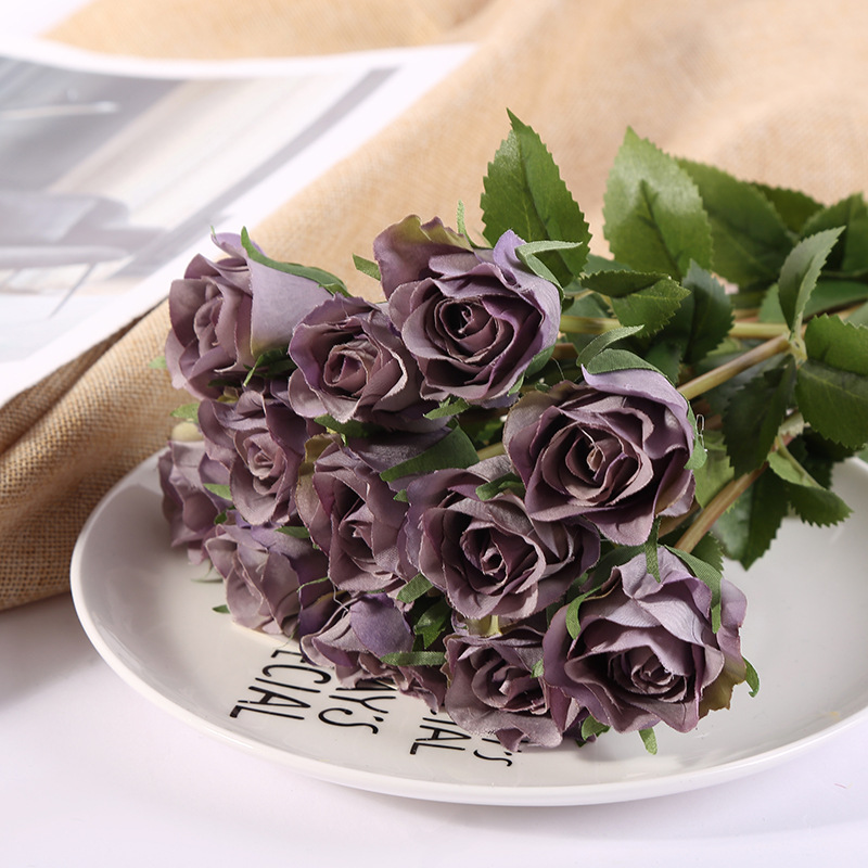 12 Branches Handwriting Rose Artificial Rose Handwriting Rose High-End Artificial Flower Fake Flower Wedding Hand 12 Branches Handwriting Rose Artificial Rose Handwriting Rose High-End Artificial Flower Fake Flower Wedding Hand