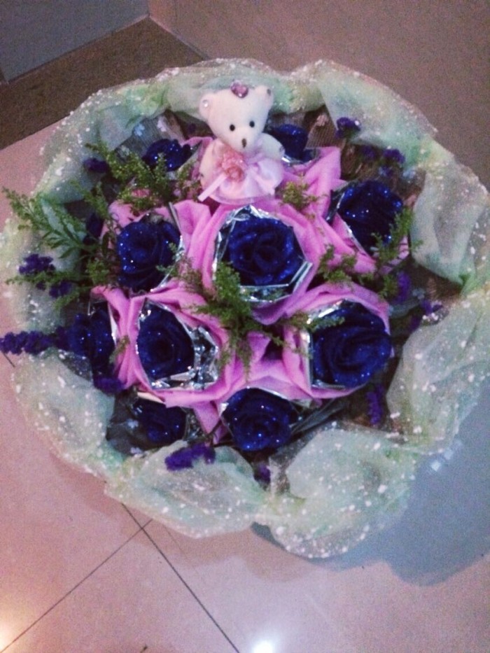 Priscilla PE powder rose artificial flower bouquet Blue rose flower factory direct wholesale