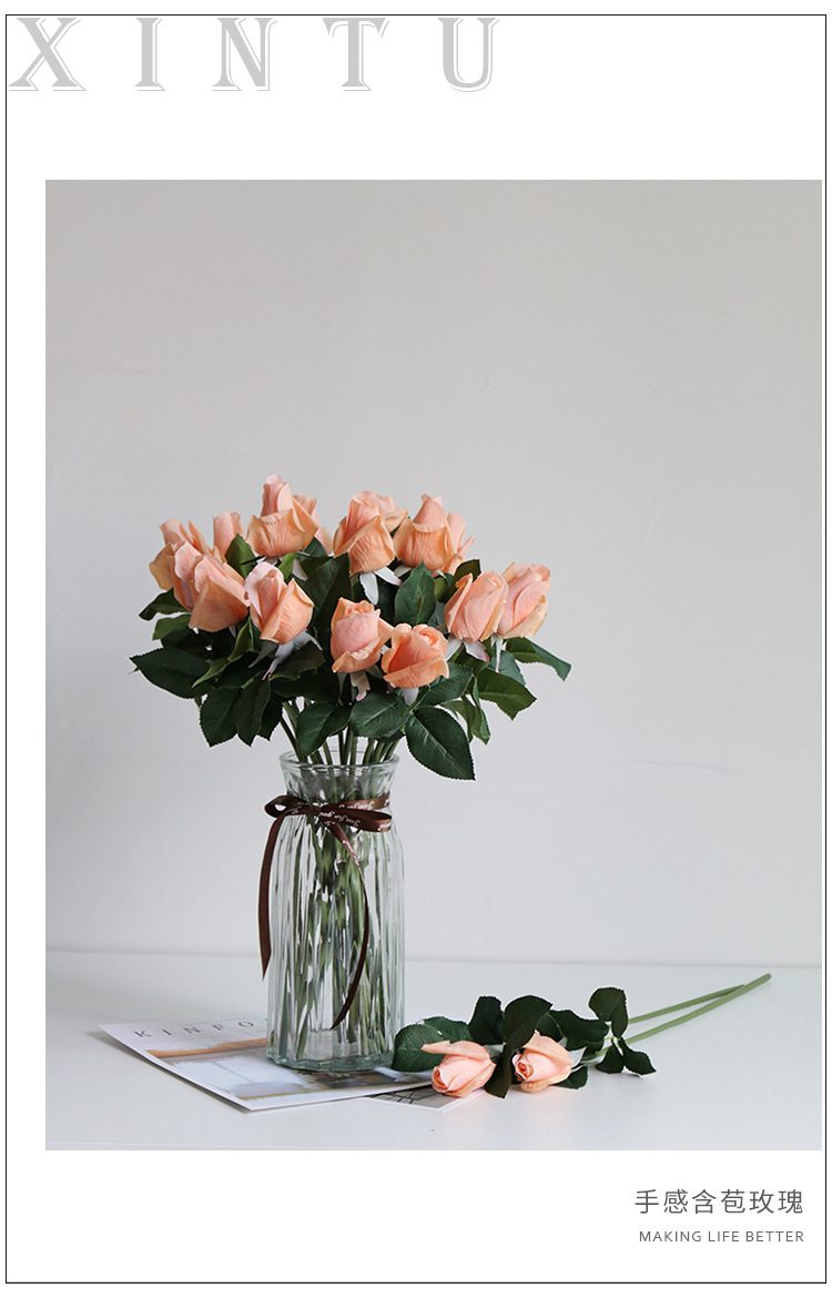 Artificial Moisturizing Rose Single Hand Feeling Rose Home Decorative Fake Flower Artificial Flower Rose Wholesale