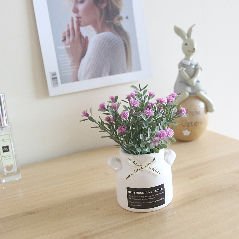 Starry Sky Milk Bottle Small  Artificial Flower Plant with Ceramic Se Artificial Flower Crafts Decoration Bow