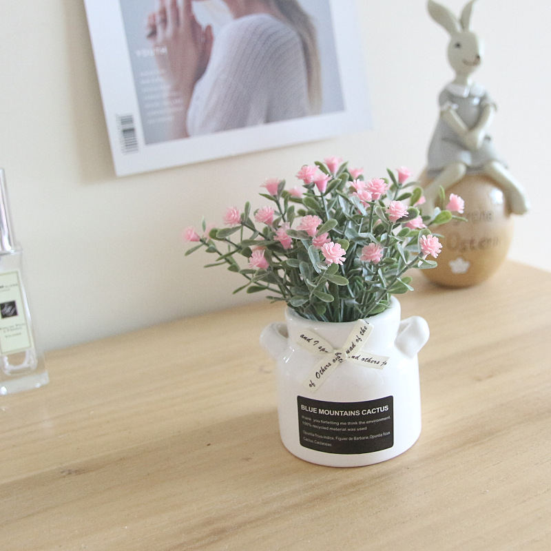 Starry Sky Milk Bottle Small  Artificial Flower Plant with Ceramic Se Artificial Flower Crafts Decoration Bow